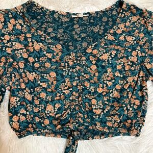 SO Teal and Peach Floral Blouse